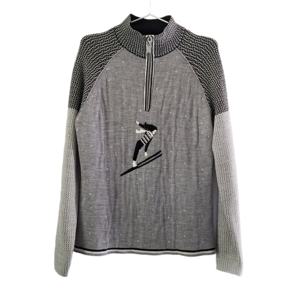 Neve Sweaters Vintage Neve Base Layer Gray And Black Ski Mock Neck